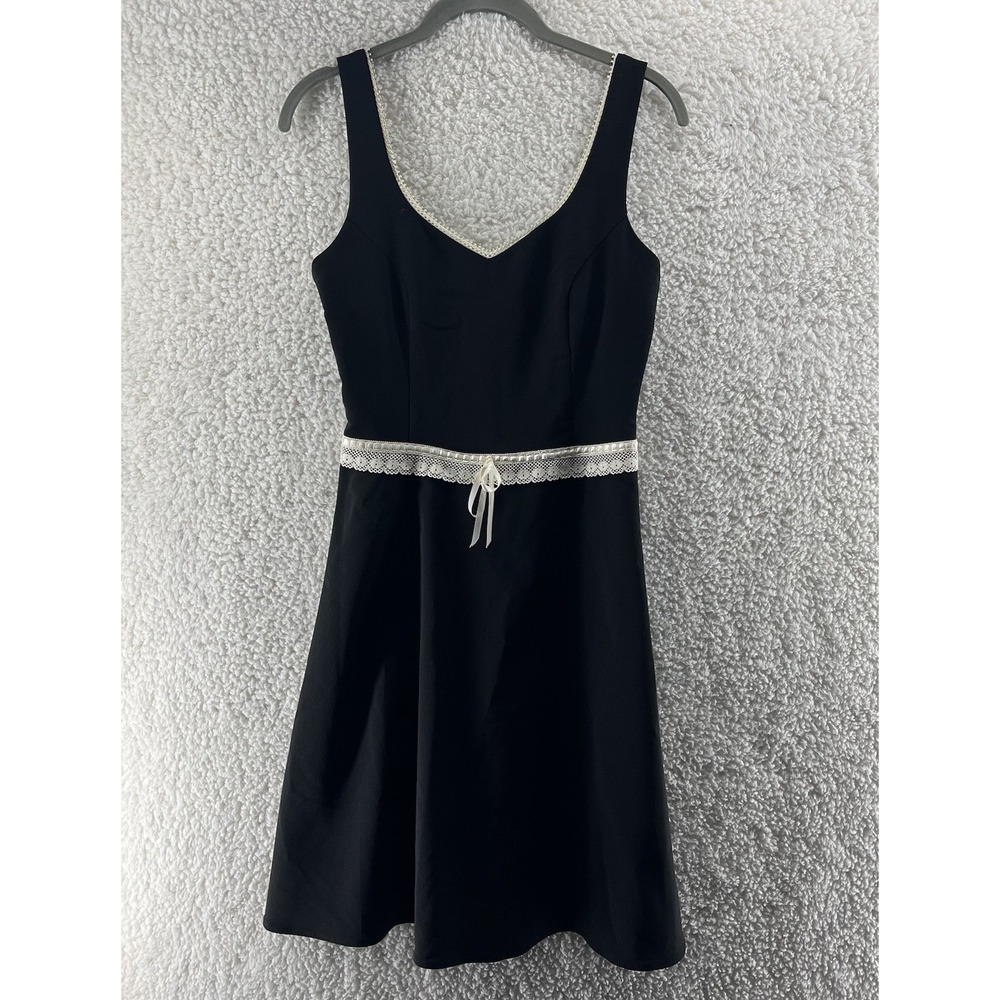 Vintage 90s Dress Black Size 5 Contrast Lace Trim Whimsigoth Y2K Grunge Dollette